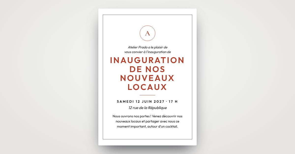 Exemple de carton InviteTo : Inauguration